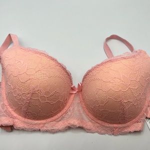 💓pink lace push up padded bra 34b